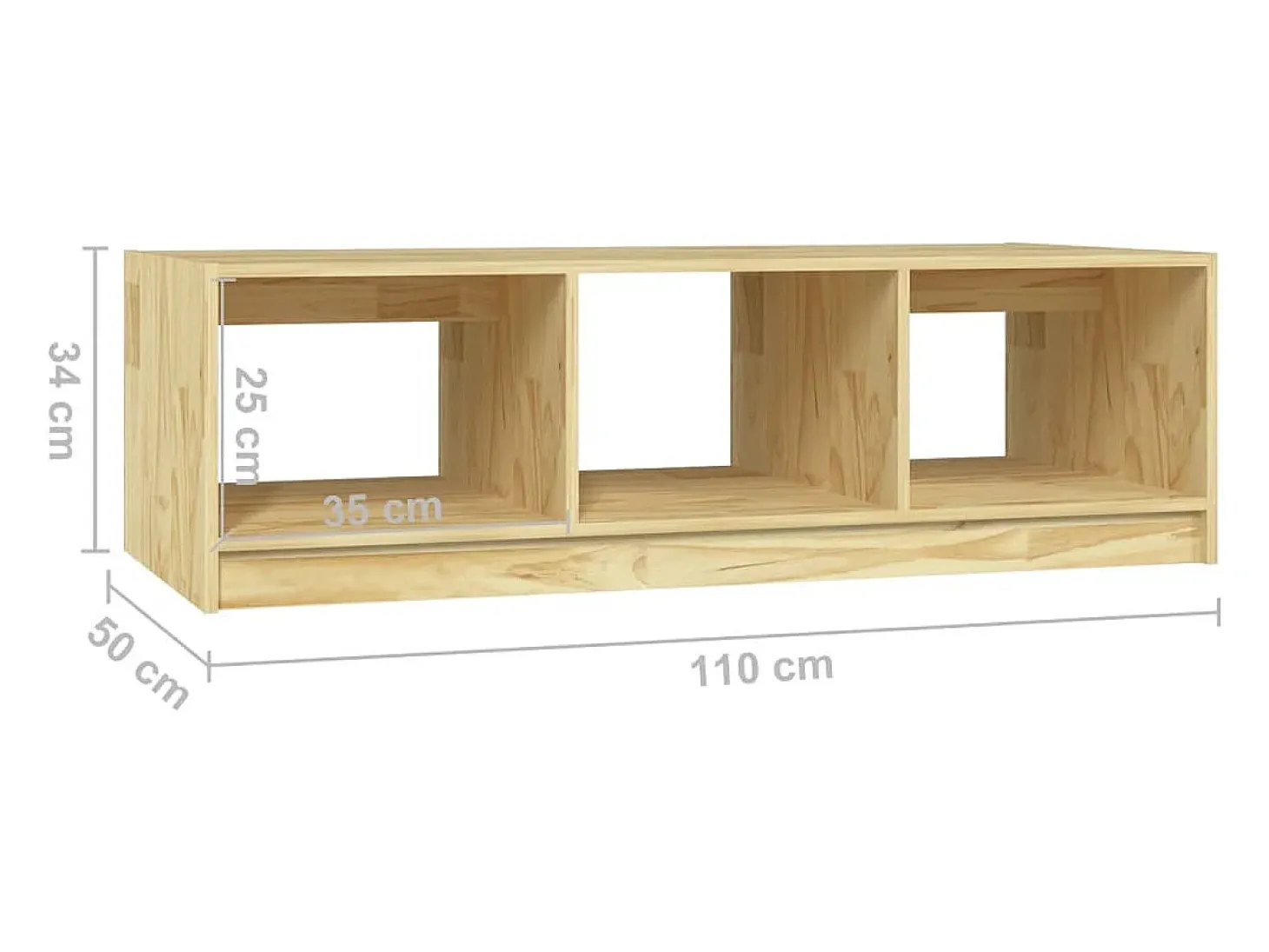 Mesa de centro de madera maciza de pino 110x50x34 cm