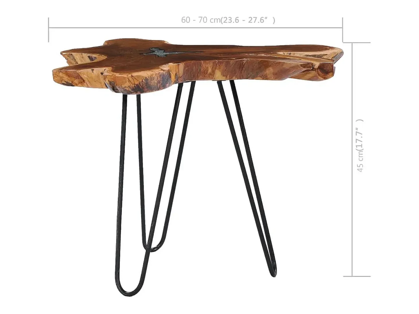 Mesa de centro de madera maciza de teca y polirresina 70x45 cm