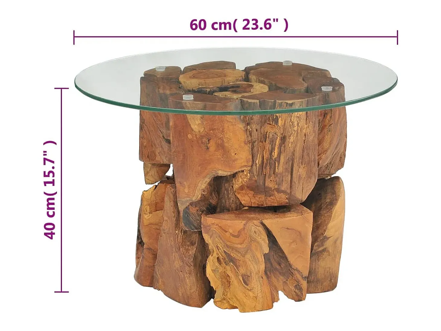 Mesa de centro de madera flotante de teca maciza 60 cm