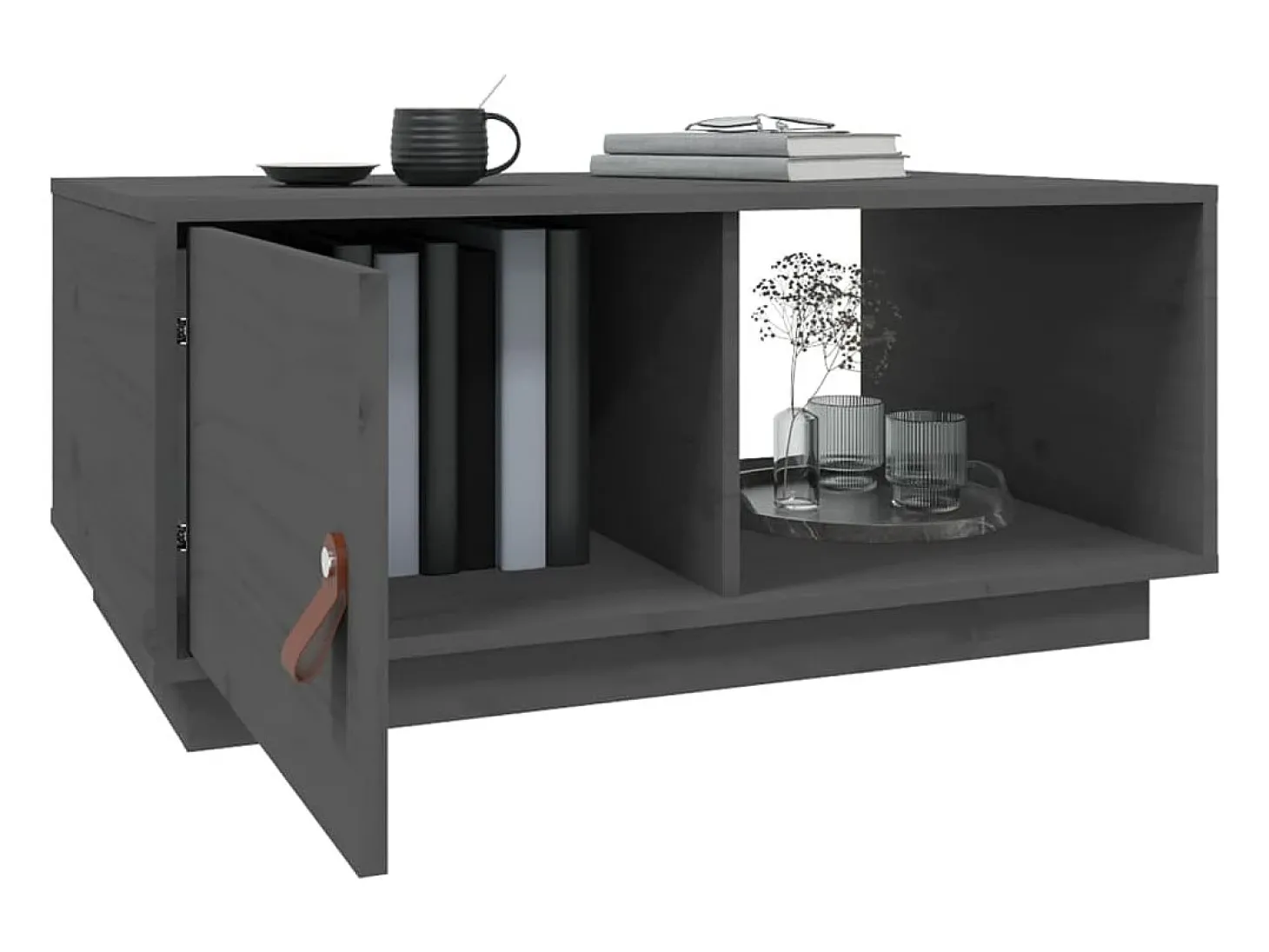 Mesa de centro de madera maciza de pino gris 80x50x35,5 cm