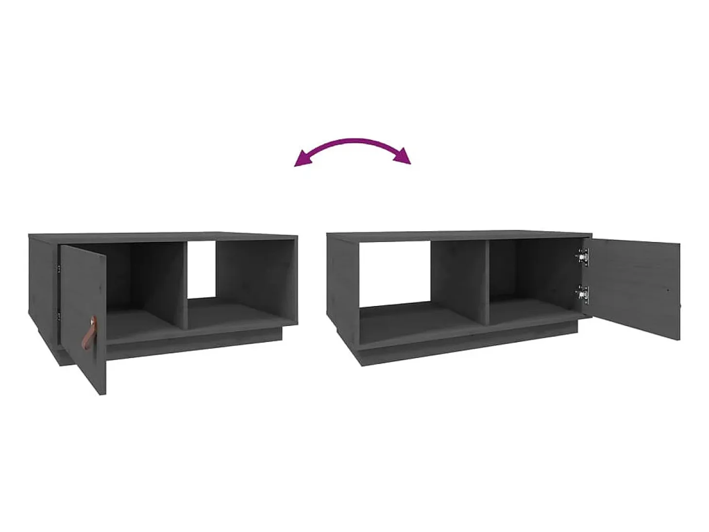 Mesa de centro de madera maciza de pino gris 80x50x35,5 cm