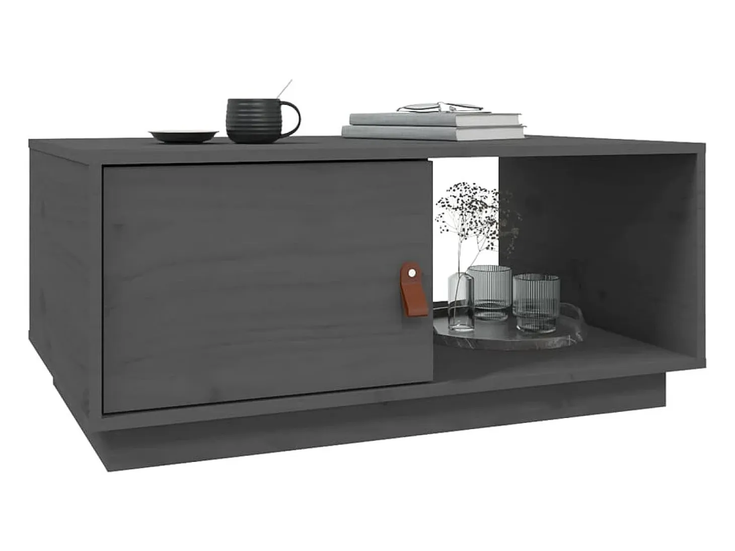 Mesa de centro de madera maciza de pino gris 80x50x35,5 cm