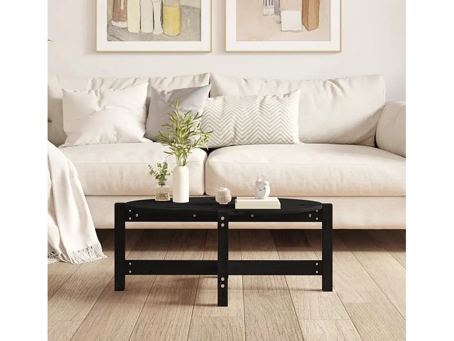 Mesa de centro de madera maciza de pino negro 87x48x35 cm