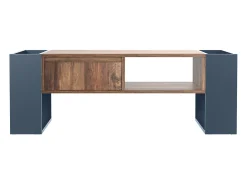 Mesa de centro de madera con 1 cajón y 4 nichos de almacenaje - Mesa de salón - Mesa auxiliar - natural + gris