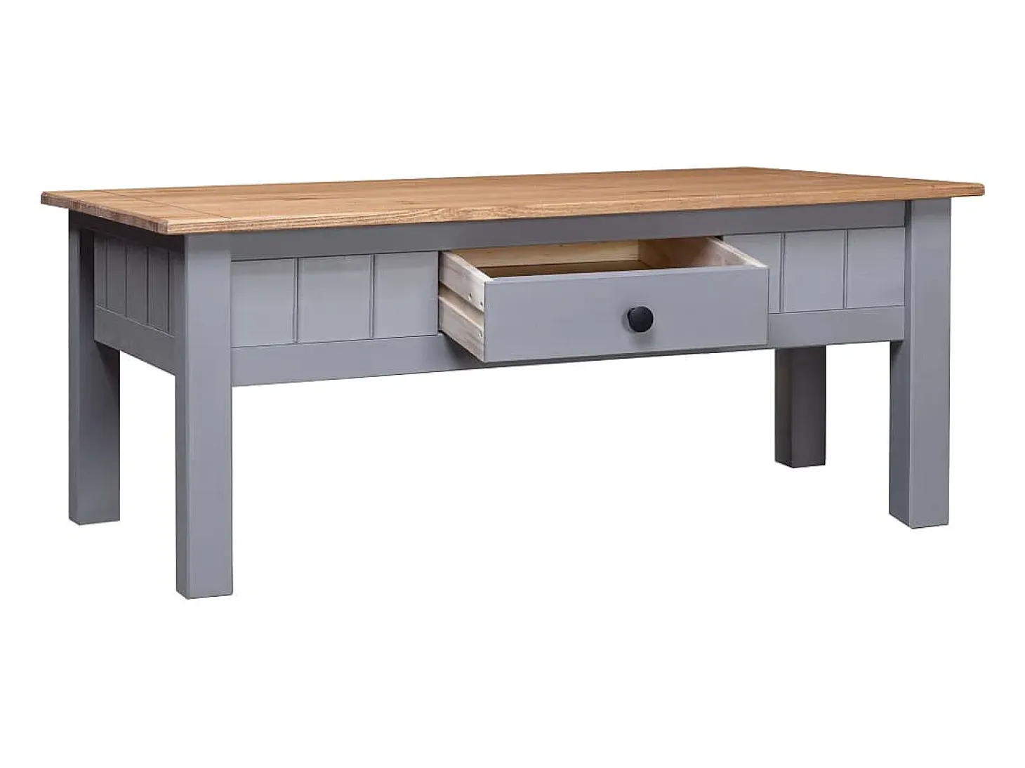 Mesa de centro de madera de pino estilo Panamá gris 100x60x45cm