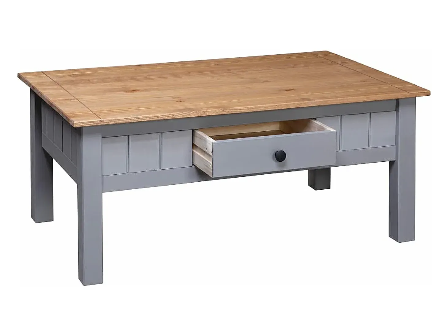 Mesa de centro de madera de pino estilo Panamá gris 100x60x45cm