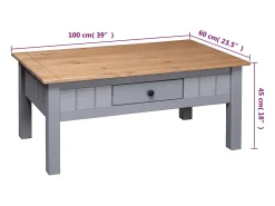 Mesa de centro de madera de pino estilo Panamá gris 100x60x45cm
