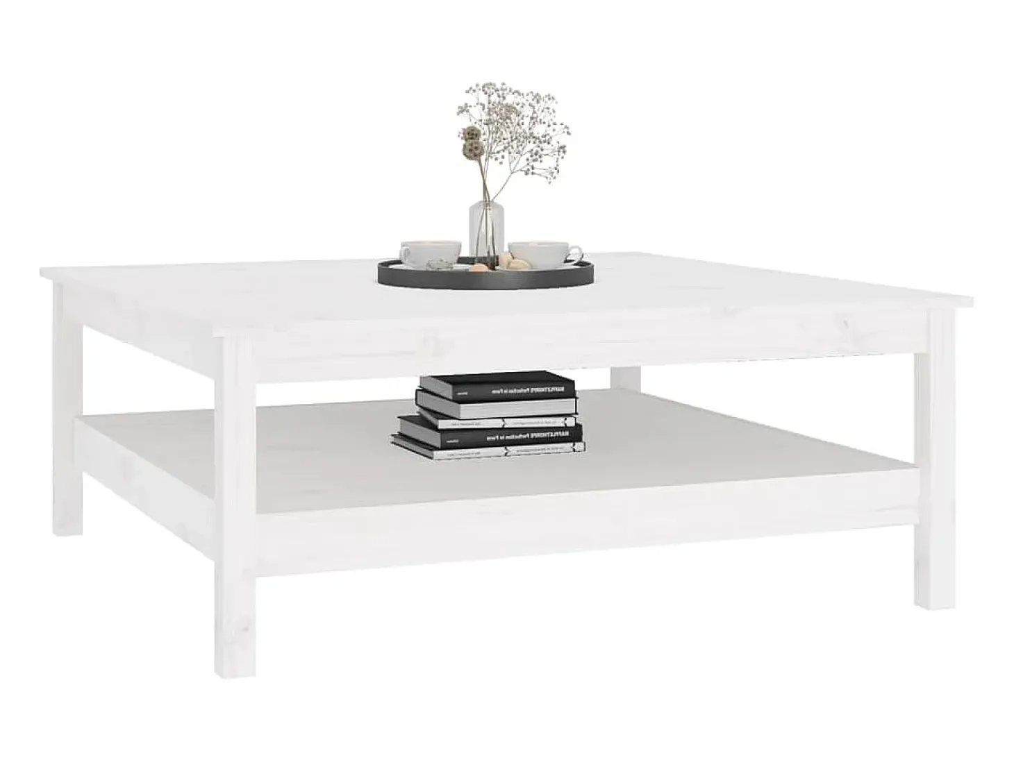 Mesa de centro de madera maciza de pino blanco 100x100x40 cm
