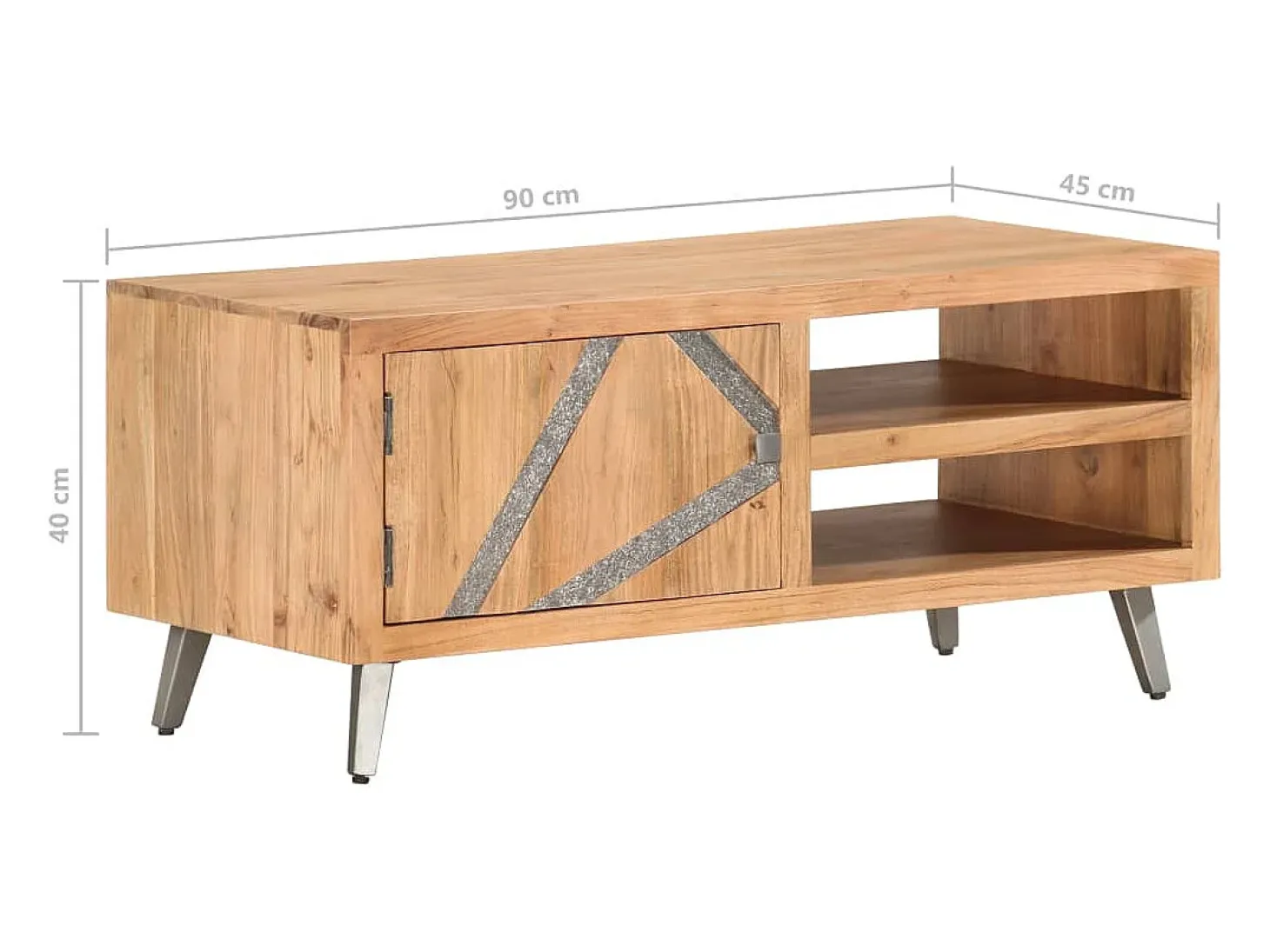 Mesa de centro de madera maciza de acacia 90x45x40cm