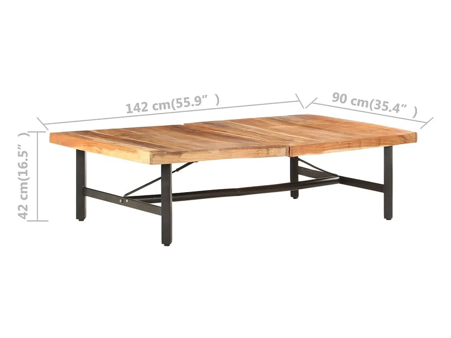 Mesa de centro de madera maciza de acacia 142x90x42 cm