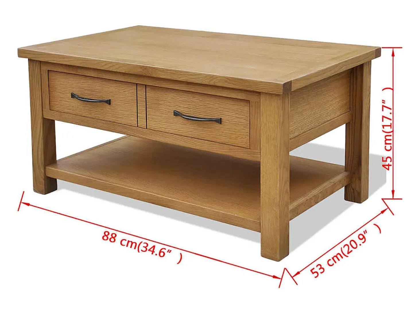Mesa de centro de madera maciza de roble 88x53x45 cm