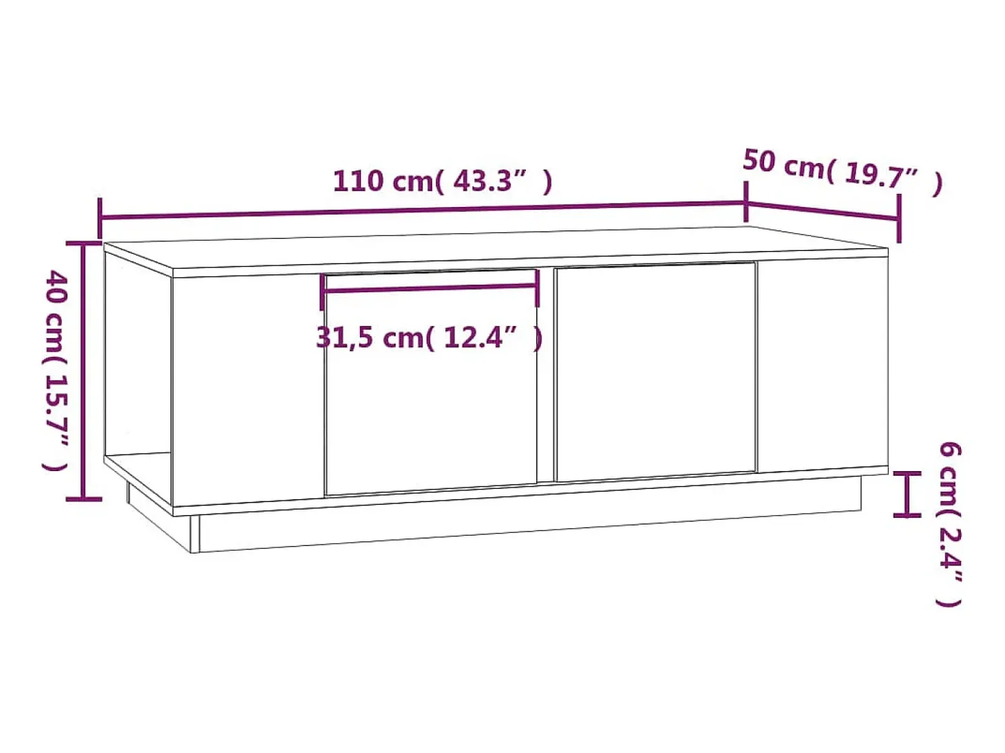 Mesa de centro de madera maciza de pino negro 110x50x40 cm