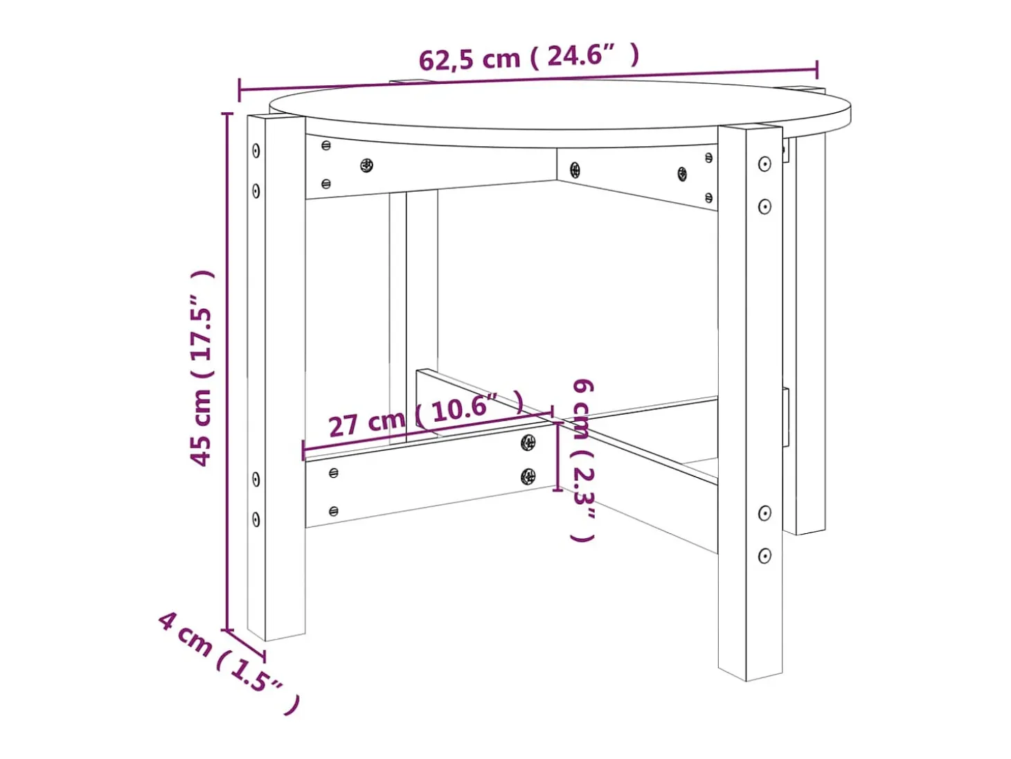 Mesa de centro de madera maciza de pino gris 62,5x45 cm