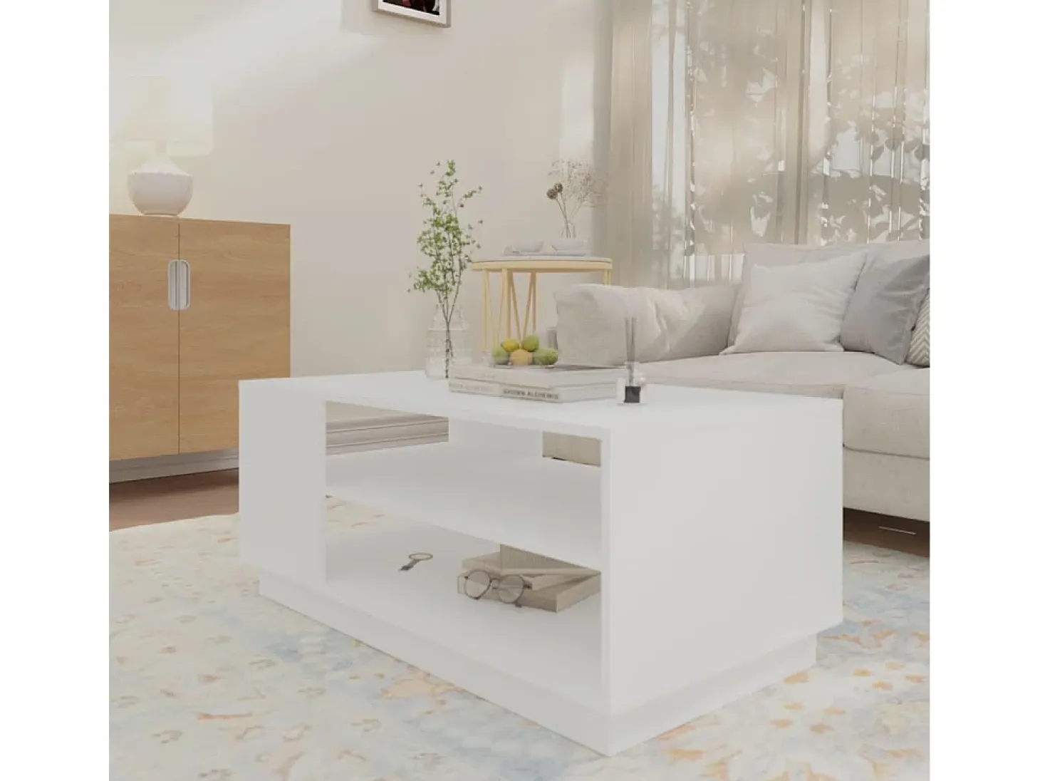 Mesa de centro de madera de ingeniería blanca 102x55x43 cm