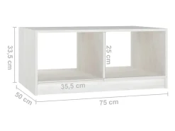 Mesa de centro de madera maciza de pino blanco 75x50x33,5 cm