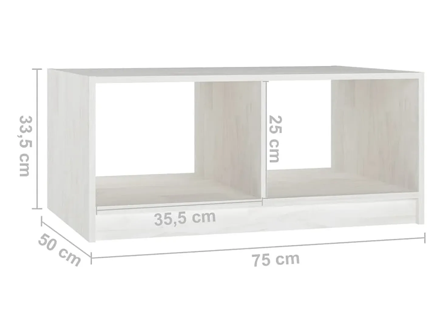 Mesa de centro de madera maciza de pino blanco 75x50x33,5 cm