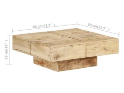 Mesa de centro de madera maciza de mango 80x80x28 cm