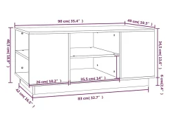 Mesa de centro de madera maciza de pino blanco 90x49x40,5 cm