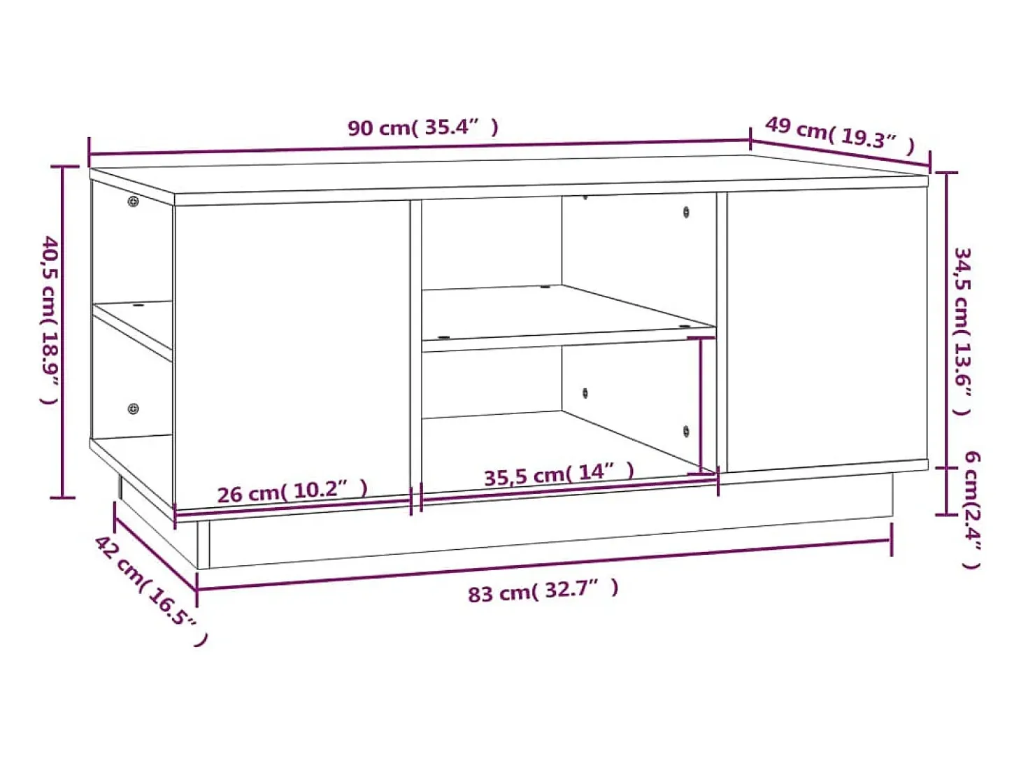 Mesa de centro de madera maciza de pino blanco 90x49x40,5 cm