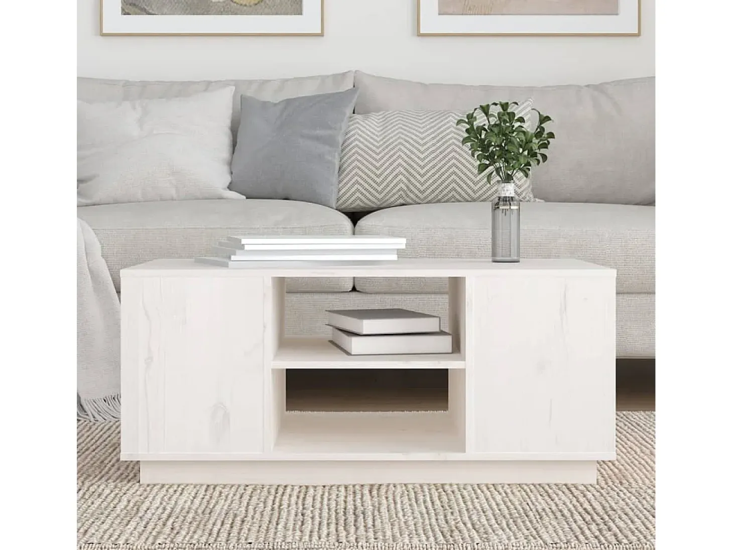 Mesa de centro de madera maciza de pino blanco 90x49x40,5 cm