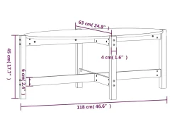 Mesa de centro de madera maciza de pino negro 118x63x45 cm