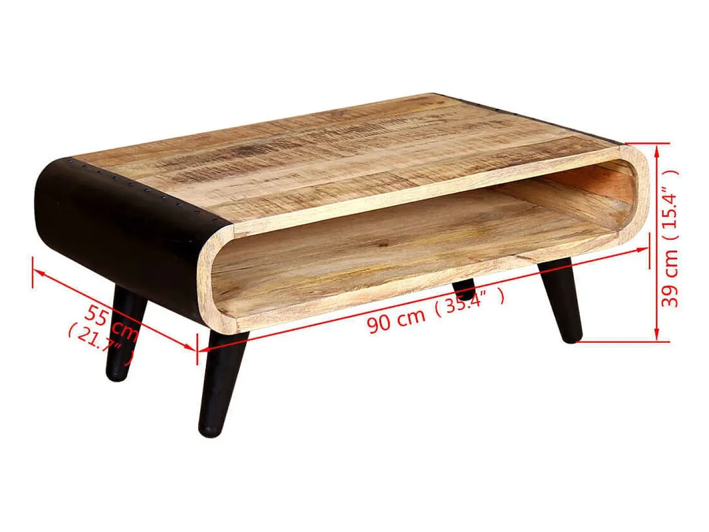 Mesa de centro de madera de mango rugosa 90x55x39 cm
