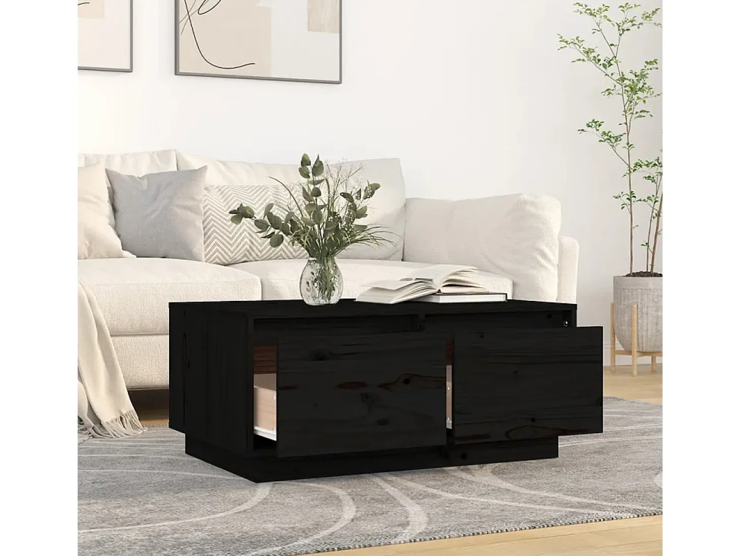 Mesa de centro de madera maciza de pino negro 80x50x35 cm