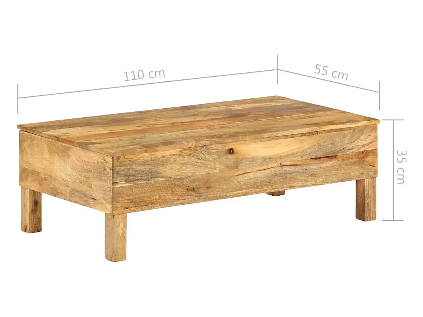 Mesa de centro de madera maciza de mango 110x55x35 cm