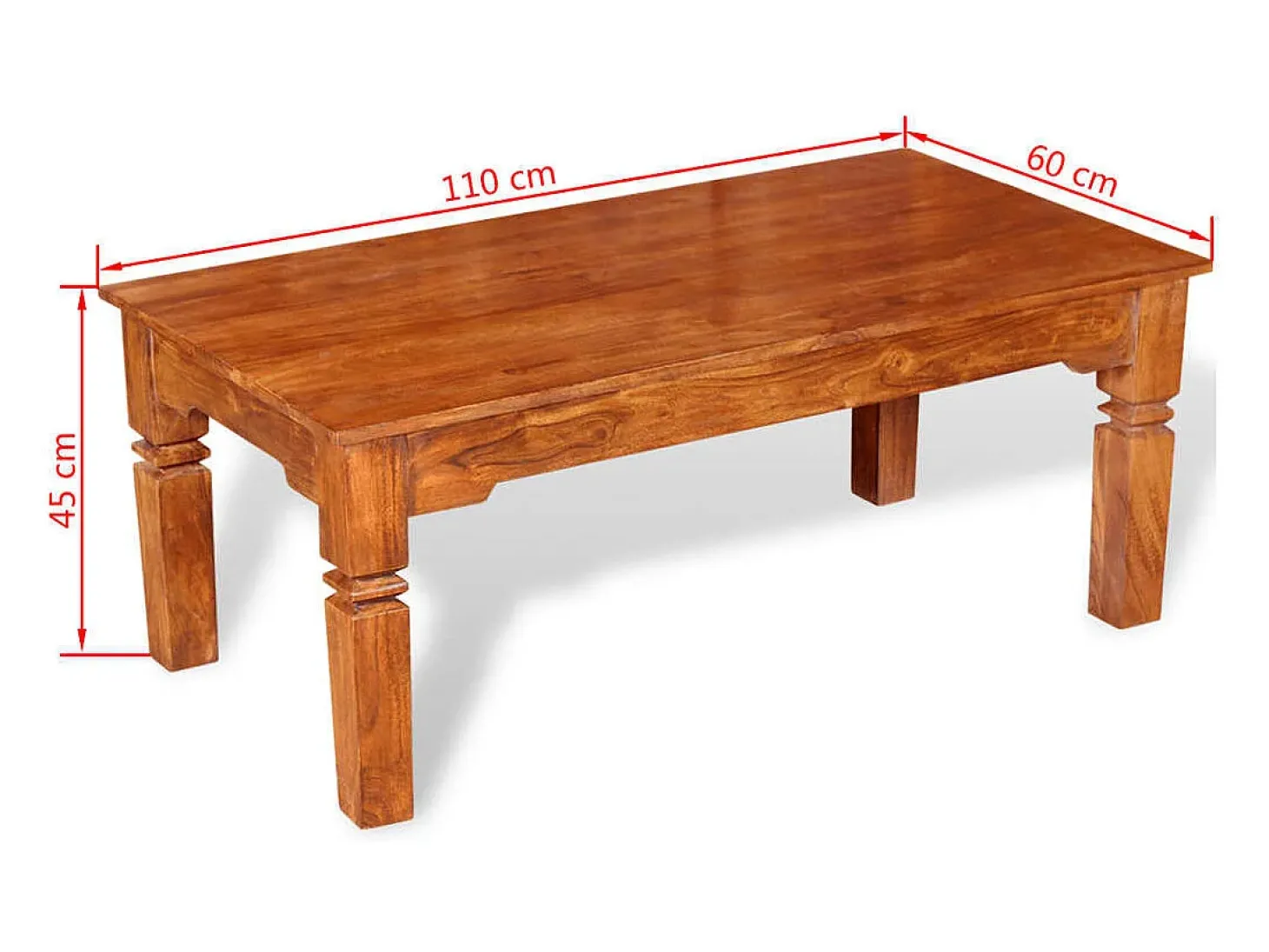 Mesa de centro de madera maciza 110x60x45 cm