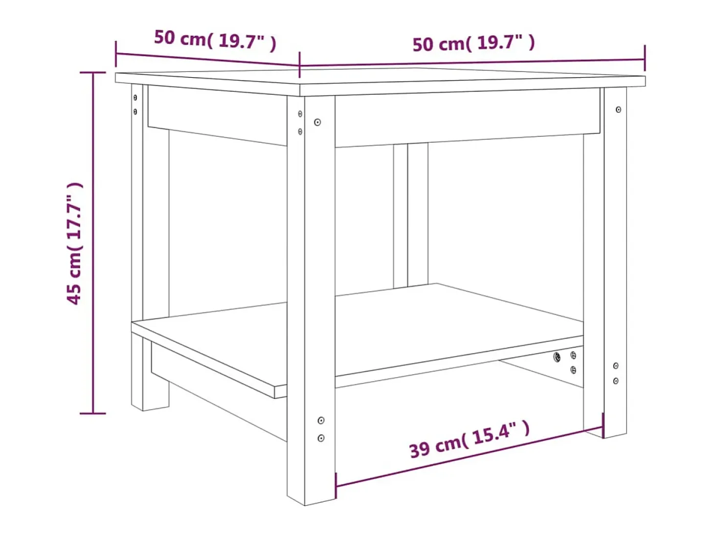 Mesa de centro de madera maciza de pino blanca 50x50x45 cm