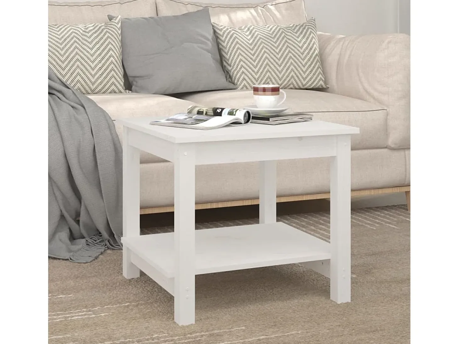 Mesa de centro de madera maciza de pino blanca 50x50x45 cm