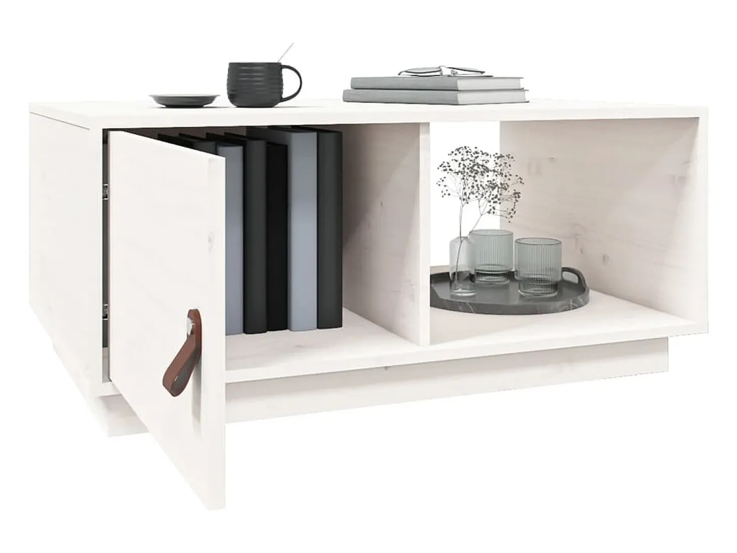 Mesa de centro de madera maciza de pino blanco 80x50x35,5 cm