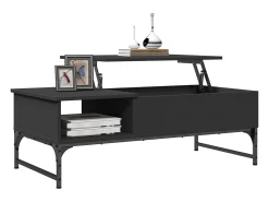 Mesa de centro de madera ingeniería y metal negro 100x50x35 cm