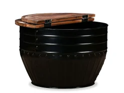 Mesa de centro de madera maciza reciclada negra forma de barril