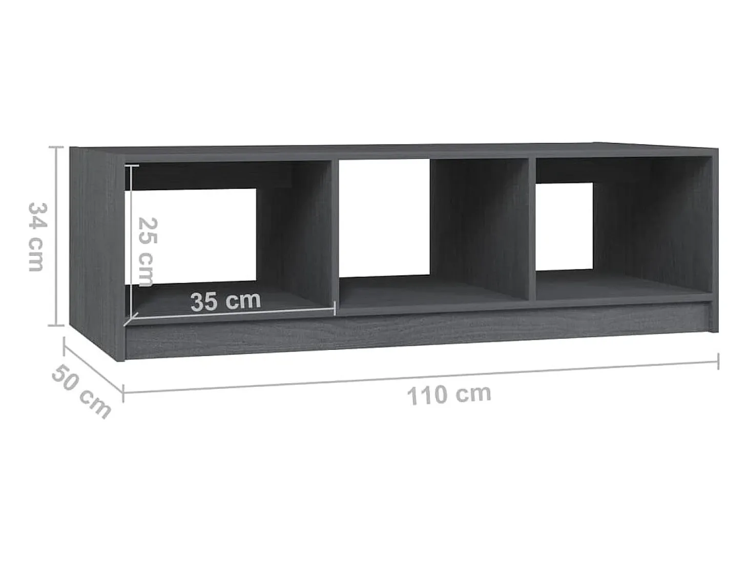 Mesa de centro de madera maciza de pino gris 110x50x34 cm
