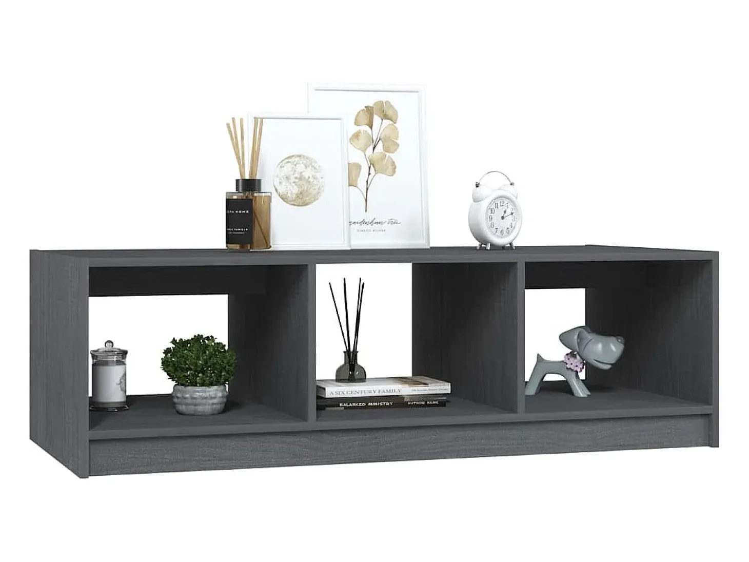 Mesa de centro de madera maciza de pino gris 110x50x34 cm