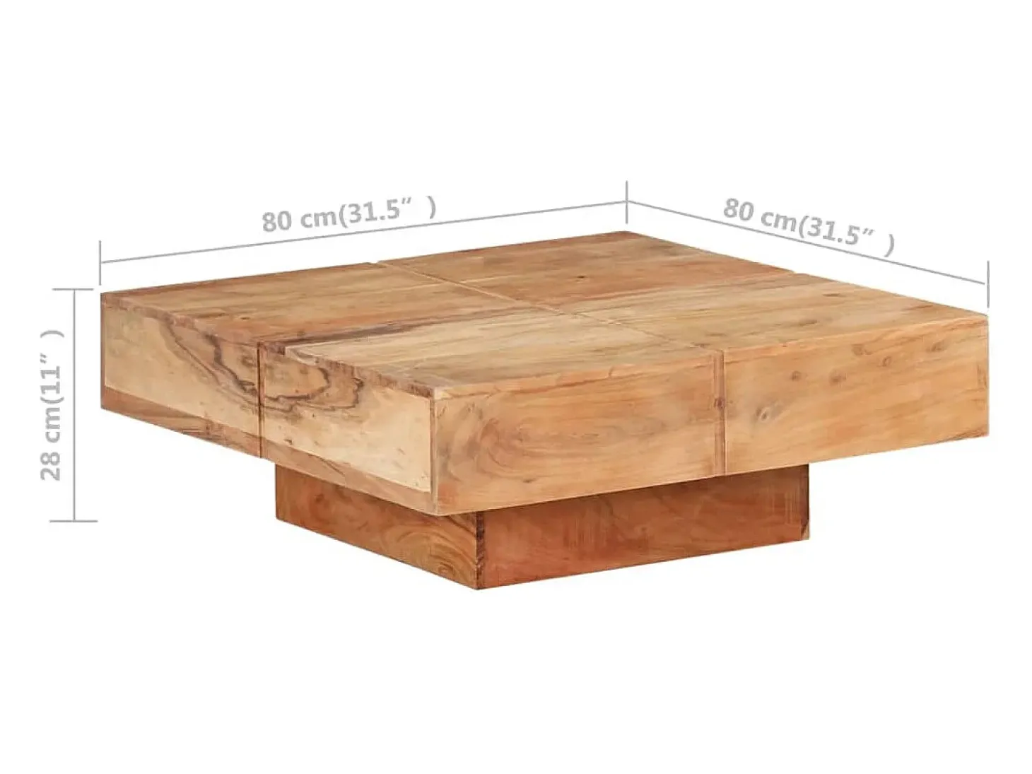 Mesa de centro de madera maciza de acacia 80x80x28 cm