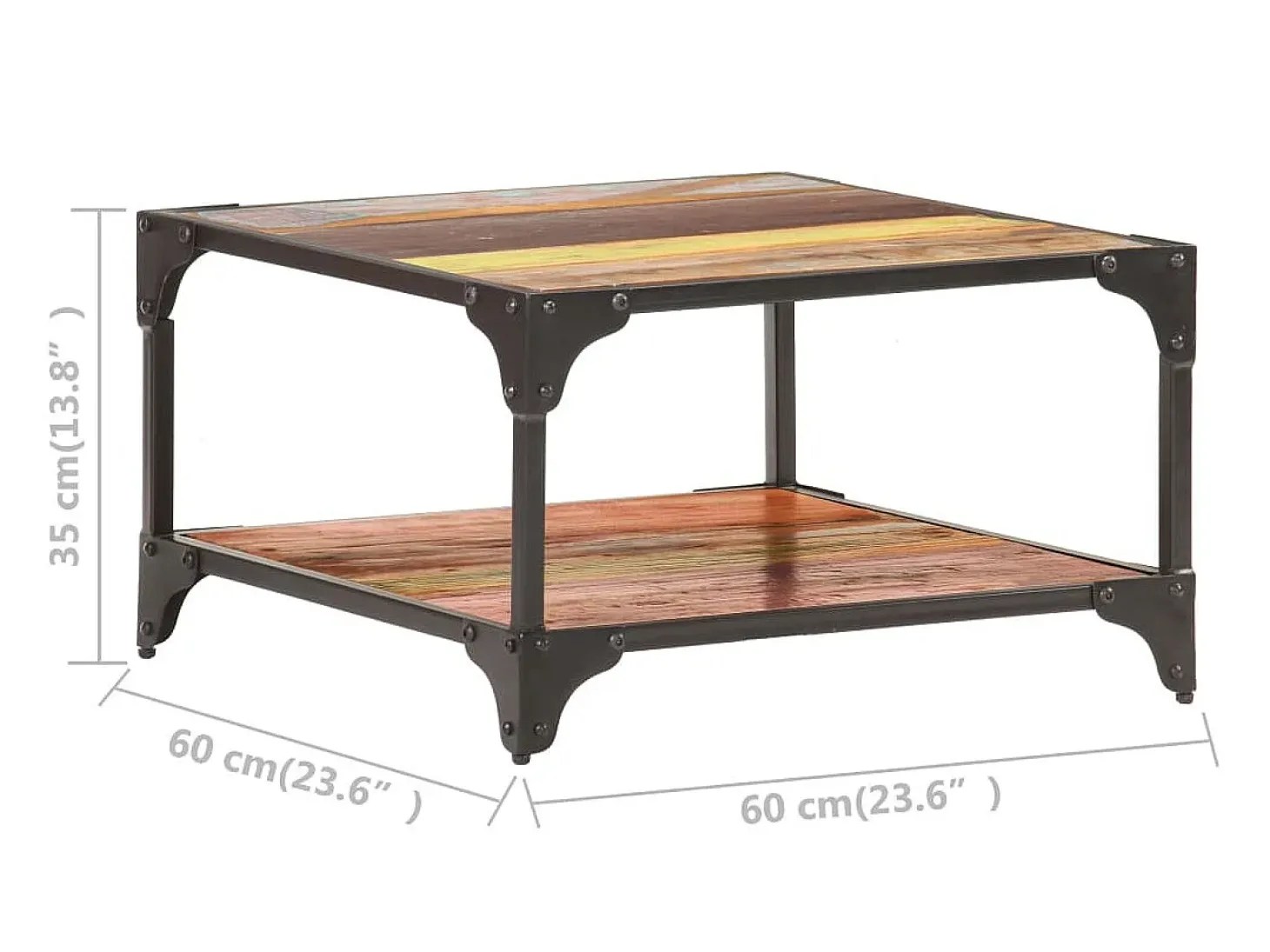 Mesa de centro de madera maciza reciclada 60x60x35 cm