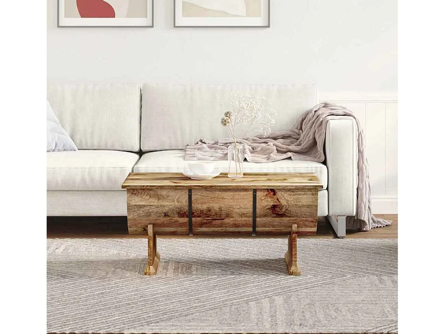 Mesa de centro de madera maciza de mango 88x50x40 cm