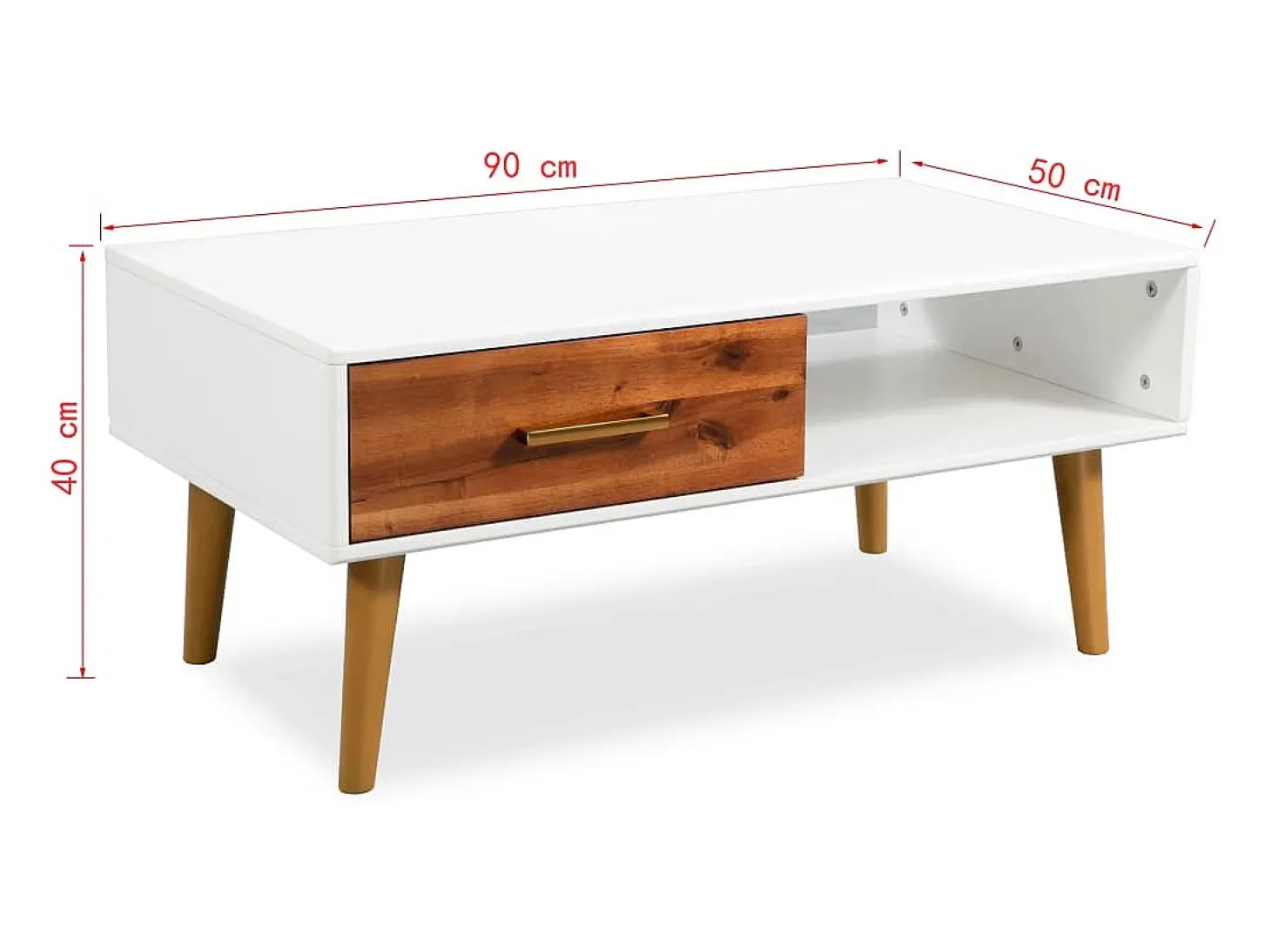 Mesa de centro de madera de acacia maciza 90x50x40 cm
