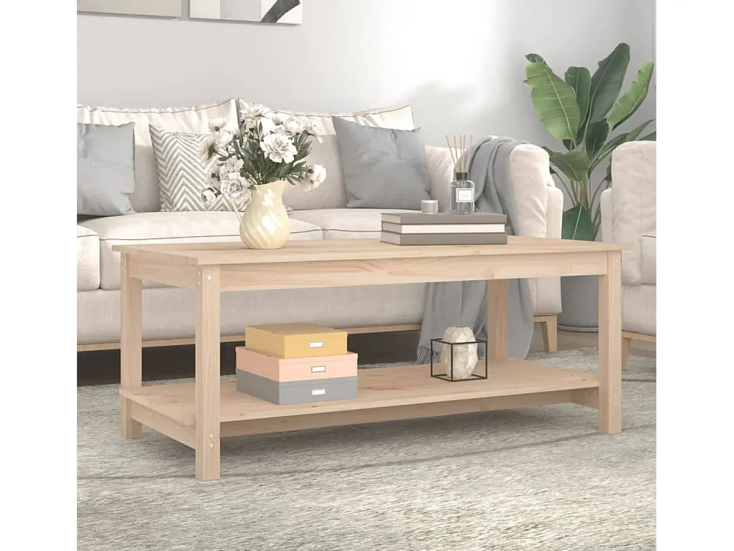 Mesa de centro de madera maciza de pino 110x55x45 cm