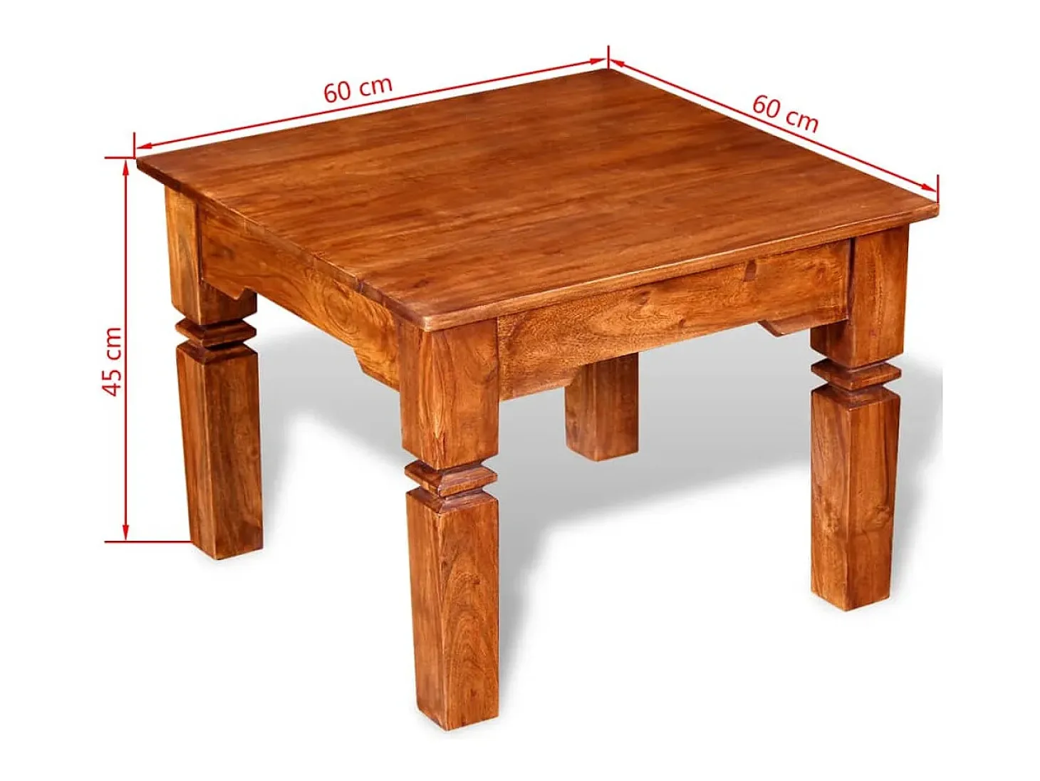 Mesa de centro de madera maciza 60x60x45 cm