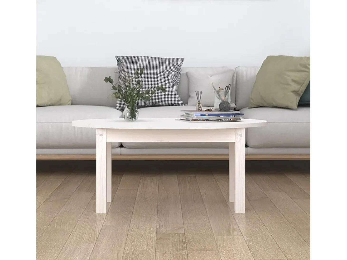 Mesa de centro de madera maciza de pino blanco 80x40x35 cm