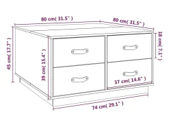 Mesa de centro de madera maciza de pino negro 80x80x45 cm
