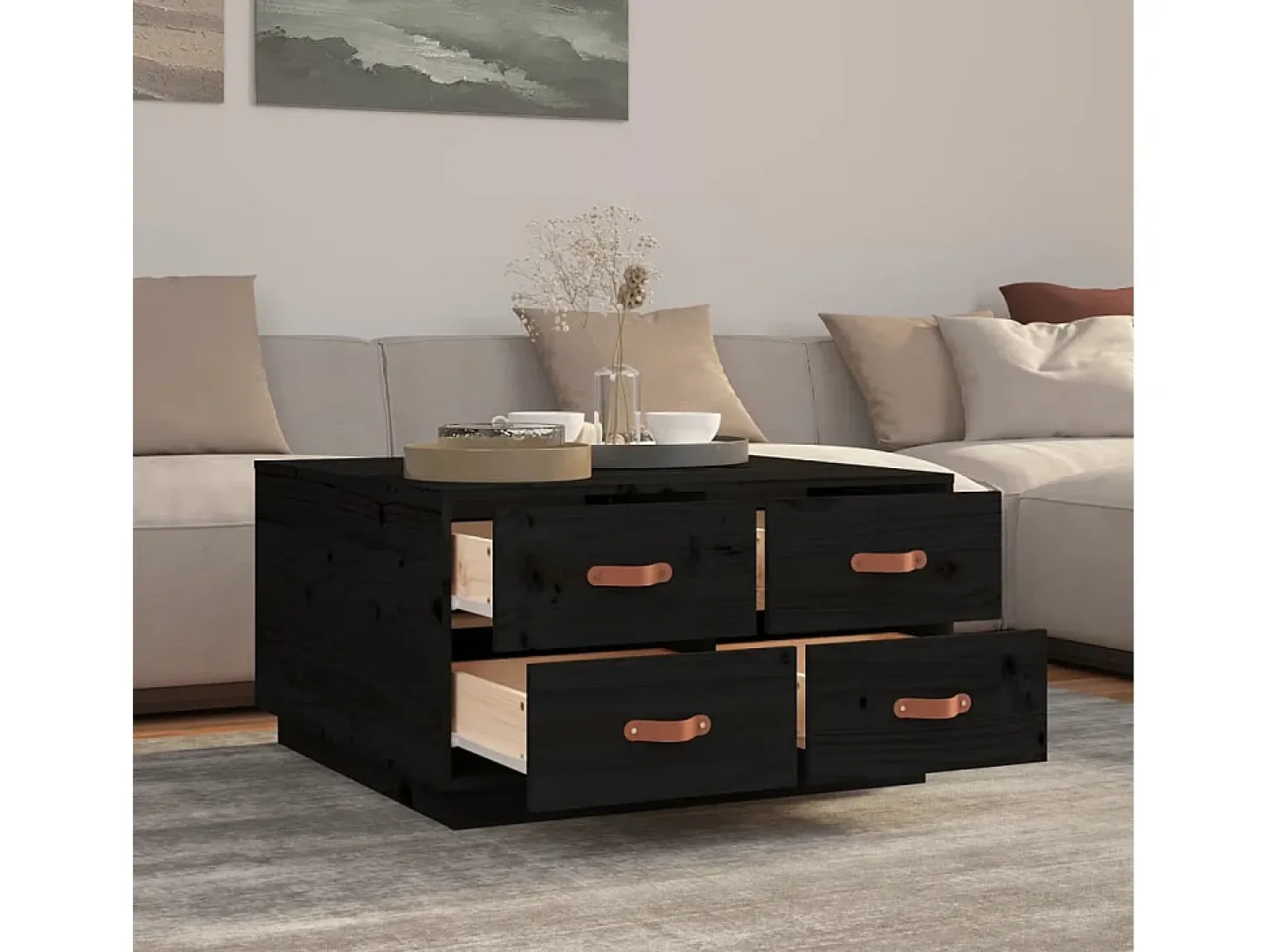 Mesa de centro de madera maciza de pino negro 80x80x45 cm