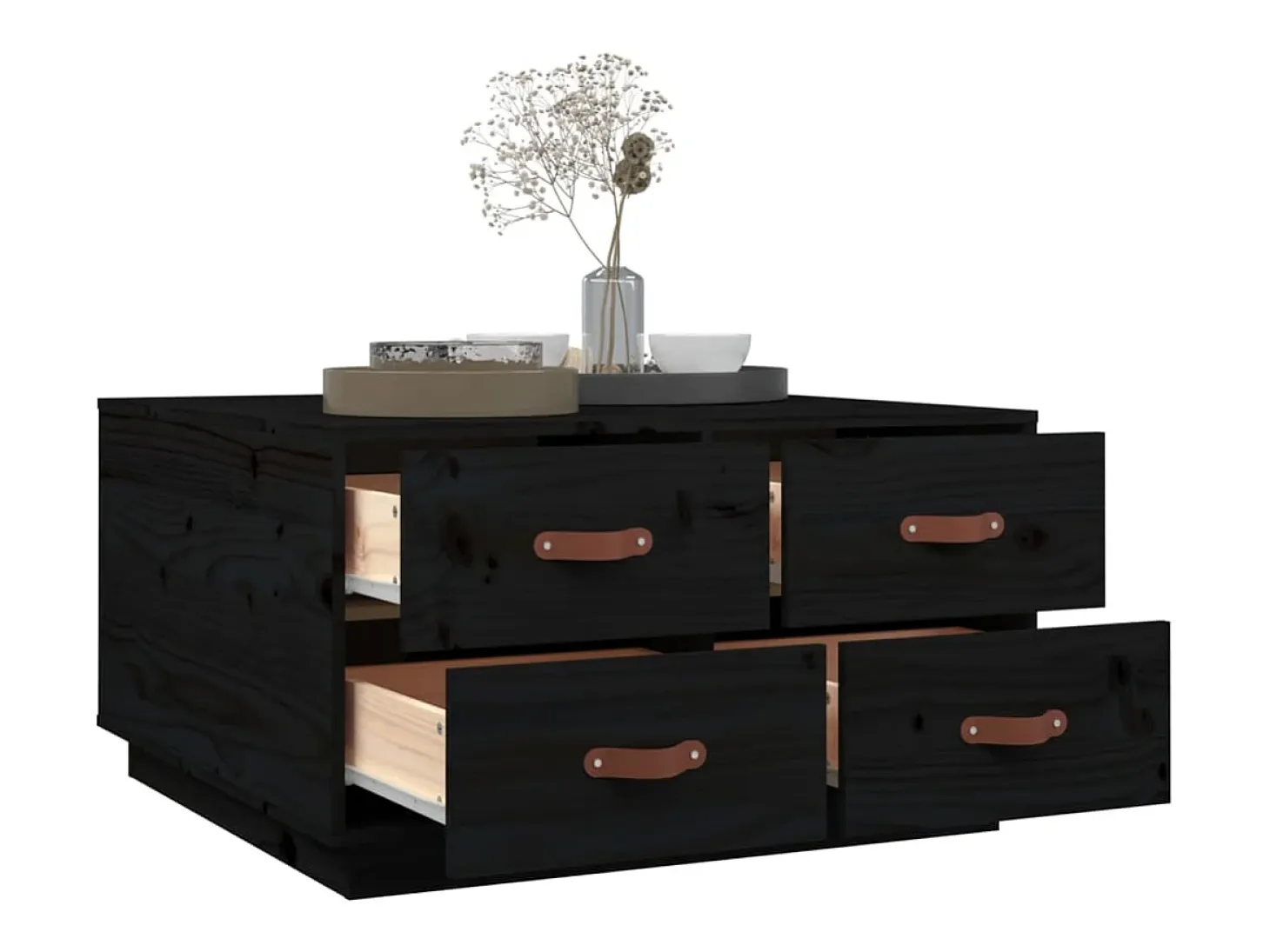 Mesa de centro de madera maciza de pino negro 80x80x45 cm