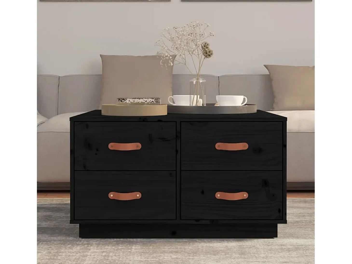 Mesa de centro de madera maciza de pino negro 80x80x45 cm