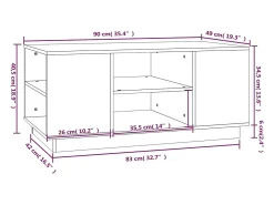 Mesa de centro de madera maciza de pino gris 90x49x40,5 cm