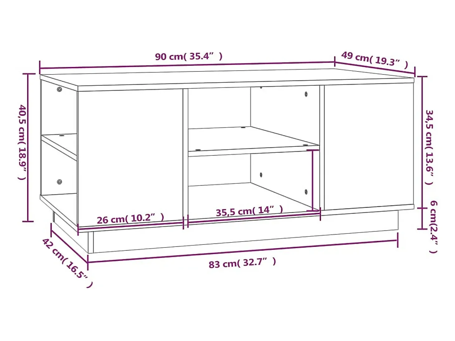 Mesa de centro de madera maciza de pino gris 90x49x40,5 cm