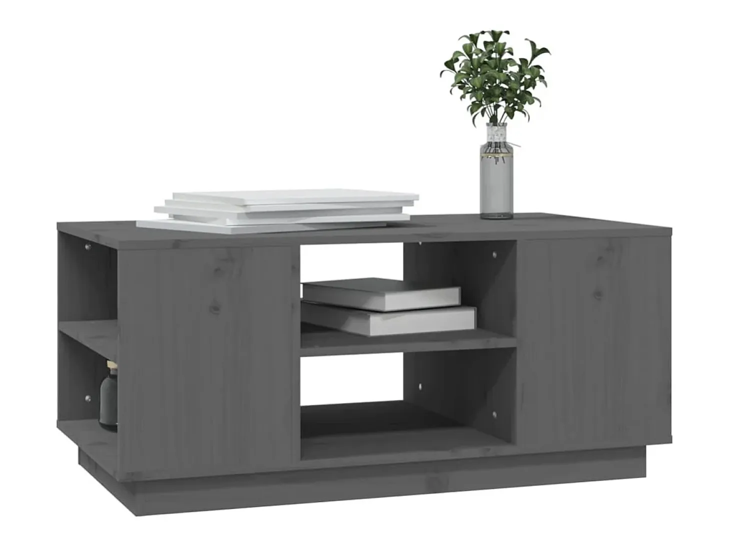 Mesa de centro de madera maciza de pino gris 90x49x40,5 cm